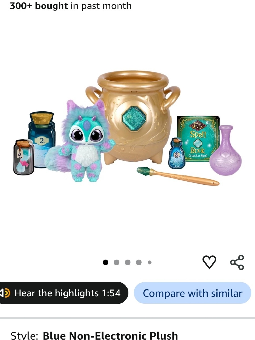 Plush Potion Playset with Blue-Teal Magical Creature and Gold Cauldron